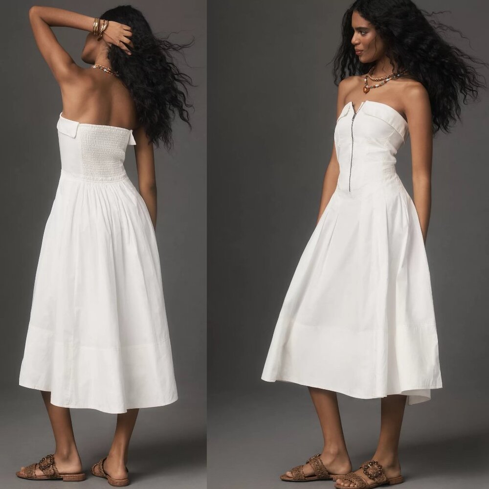 Anthropologie Pilcro Strapless Twofer Midi Dress size S ivory color new nwt